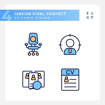 Worker selection process pixel perfect RGB color icons set 스톡 일러스트