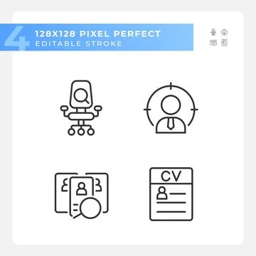 Worker selection process pixel perfect linear icons set Stock Illustration