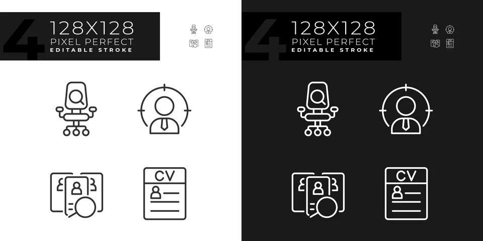 Worker selection process pixel perfect linear icons set for dark, light mode 스톡 일러스트