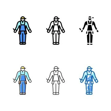 Worker set builder color icon vector Stock Illustration