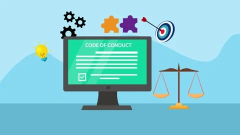 Worker shake hands near the code of conduct text Stock Footage 147573584