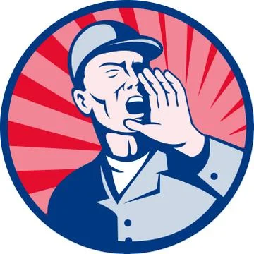 Worker shouting hands on mouth Stock Illustration