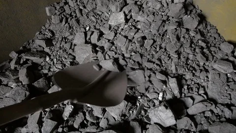 Worker shovel loading coal, First-Person View. Stock Footage 74063700
