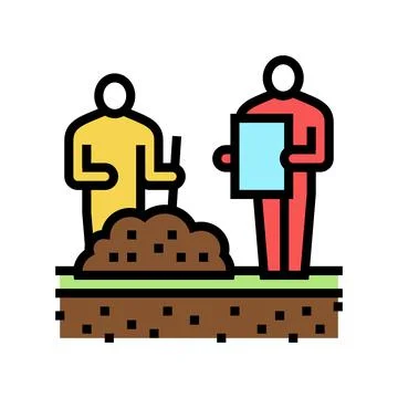 Worker shovel soil for analyzing color icon vector illustration Illustrazione stock