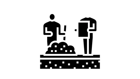 Worker shovel soil for analyzing glyph icon animation Stock Footage 164842452