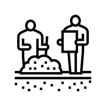 Worker shovel soil for analyzing line icon vector illustration Illustrazione stock