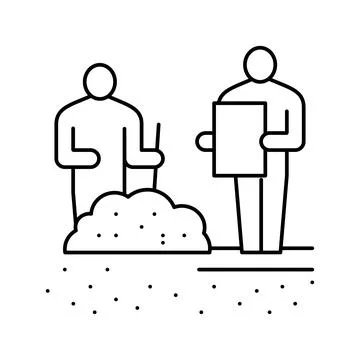 Worker shovel soil for analyzing line icon vector illustration Illustrazione stock