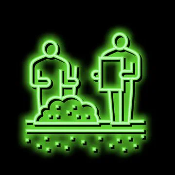 Worker shovel soil for analyzing neon glow icon illustration Illustrazione stock