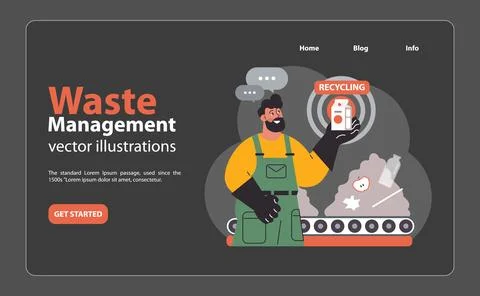 Worker showcases a recycling. Flat vector illustration. Stock Illustration