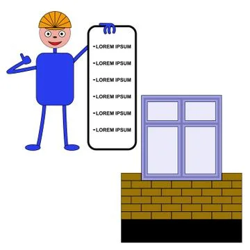 Worker shows a list of services for the construction of a home or building Illustrazione stock