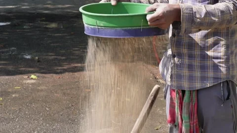 Worker Sifting Sand Cement Mix Video stock 336433433
