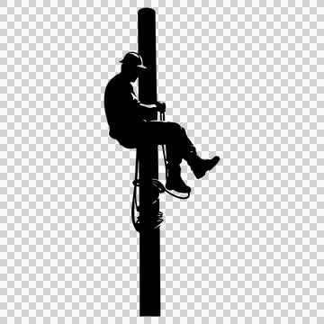 Worker Silhouette On Utility Pole climbing safety gear Stock Illustration