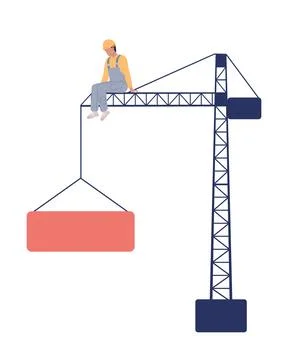 Worker sitting on tower crane semi flat color vector character Illustrazione stock