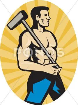 Worker with sledge hammer side view Stock Illustration