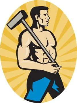 Worker with sledge hammer side view Stock Illustration