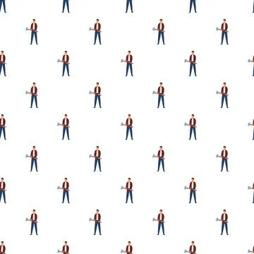 Worker with sledgehammer repeating pattern on white background 스톡 일러스트