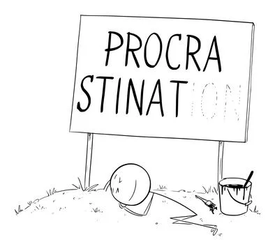 Worker Is Sleeping and Procrastinating, Unfinished His Work, Vector Cartoon Stock Illustration