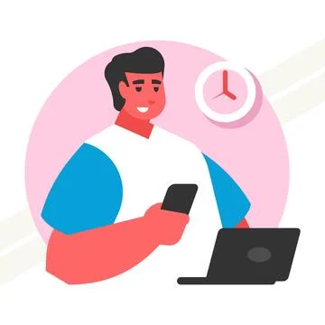 Worker-with-smartphone Stock Illustration