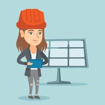Worker of solar power plant using a digital tablet Stock Illustration