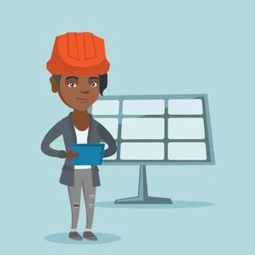 Worker of solar power plant using a digital tablet Stock Illustration
