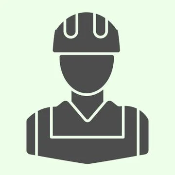 Worker solid icon. Construction man with jacket and hardhat helmet glyph style Stock Illustration