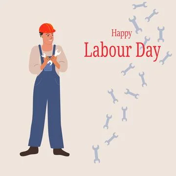 Worker with spanner for banner Happy Labour Day Stock Illustration