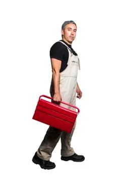 Worker specialist plumber, engineer or constructor on white background Stock Photos