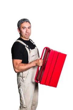 Worker specialist plumber, engineer or constructor on white background Stock Photos