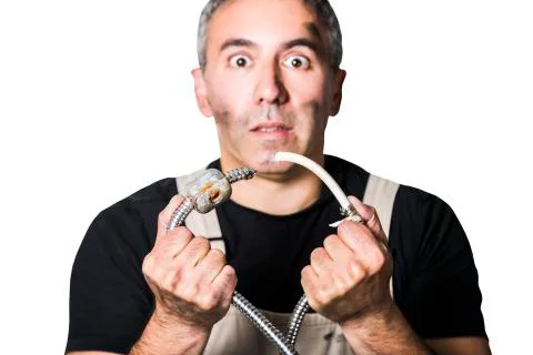 Worker specialist plumber, engineer or constructor on white background Stock Photos