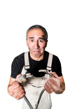 Worker specialist plumber, engineer or constructor on white background Stock Photos