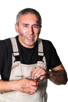 Worker specialist plumber, engineer or constructor on white background Stock Photos