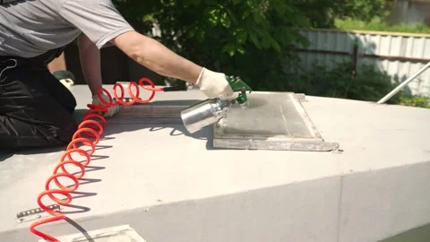 Worker Spray Painting Boat Deck Hatch 스톡 동영상 335279727