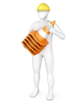 Worker with a stack of road cones Stock Illustration