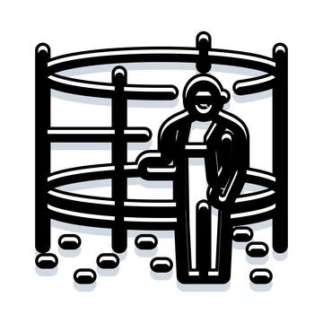 Worker standing inside machinery during manufacturing process Stock Illustration