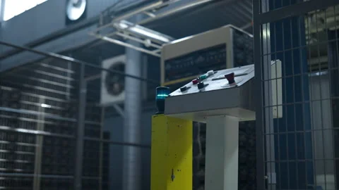 Worker starting factory mechanism pulling lever technological machine working Stock Footage 169885279