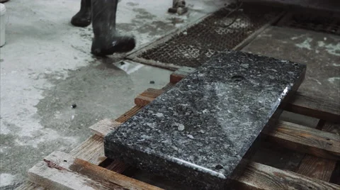 Worker sticks serial number for marble plate Video stock 68073006