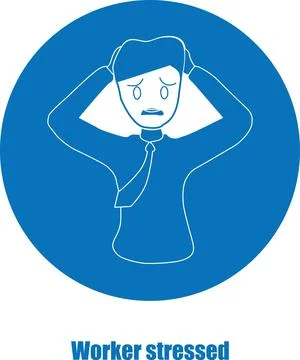 Worker stressed blue  icon, blue vector art on white background Illustrazione stock