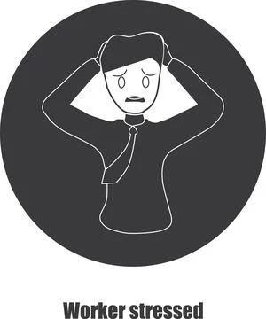 Worker stressed icon, workload icon black vector art on white background Stock Illustration