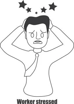 Worker stressed line  icon, workload icon black vector  art Illustrazione stock
