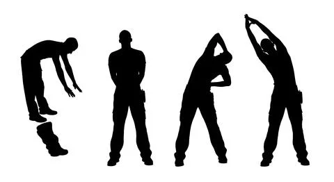 Worker Stretching Back Silhouette Collection Stock Illustration