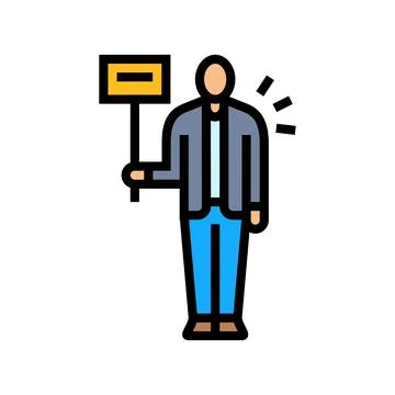Worker on strike protest color icon vector illustration Stock Illustration