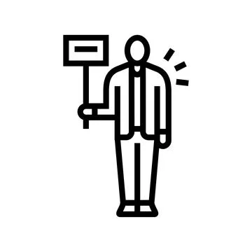 Worker on strike protest line icon vector illustration Stock Illustration