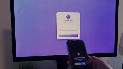 Worker Struggles with Two Factor Authentication Stock Footage 325458569