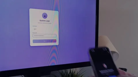 Worker Struggles with Two Factor Authentication Stock Footage 325458623