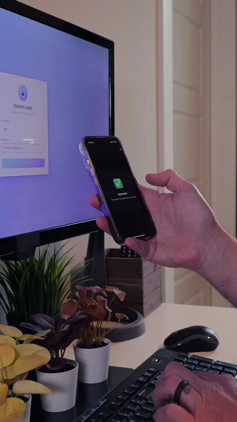 Worker Struggles with Two Factor Authentication Stock Footage 325458642