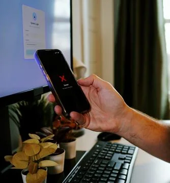Worker Struggles with Two Factor Authentication Stock Photos