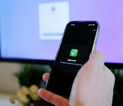 Worker Struggles with Two Factor Authentication Stock Photos