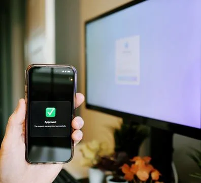 Worker Struggles with Two Factor Authentication Stock Photos
