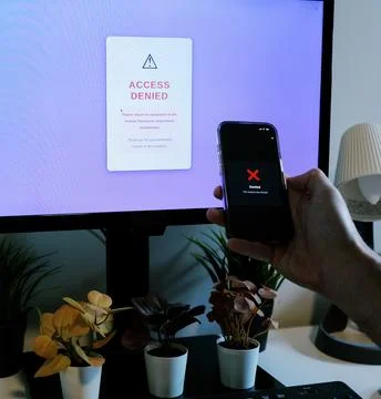 Worker Struggles with Two Factor Authentication Stock Photos