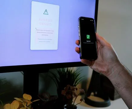 Worker Struggles with Two Factor Authentication Stock Photos